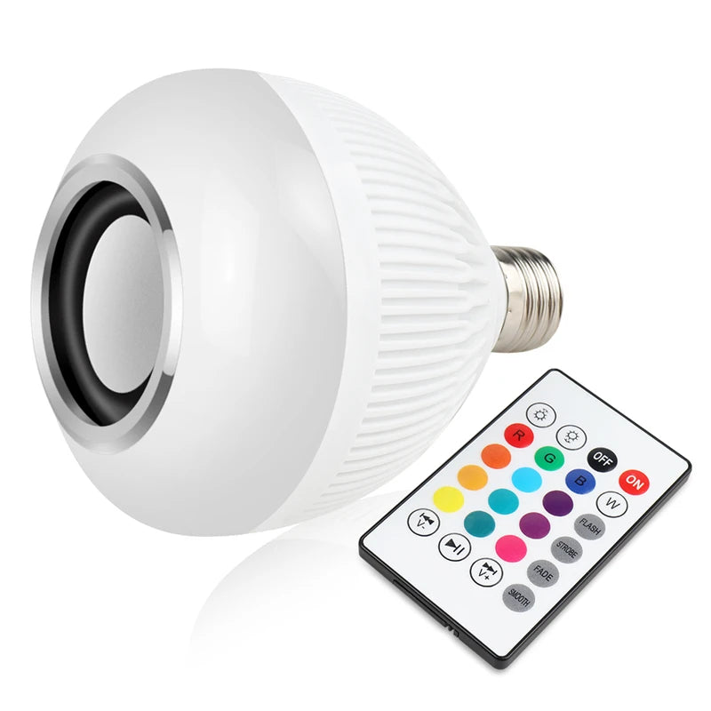 Ilumine e Escute: Lâmpada LED de 12W com Controle e Som Bluetooth